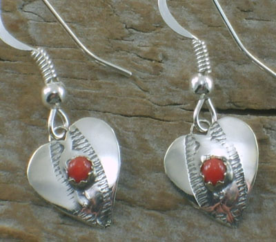 Earrings Native American Turquoise Heart Coral